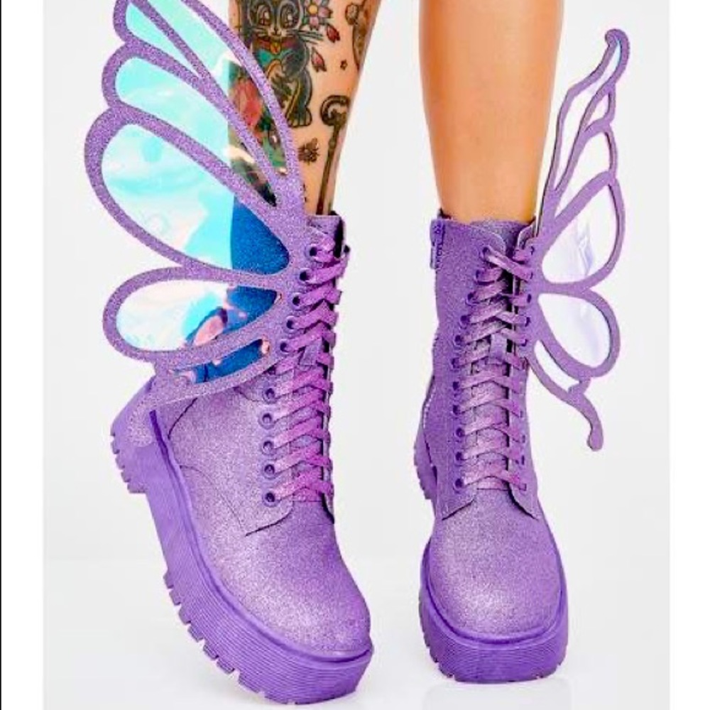 Dolls Kill Purple Butterfly Boots